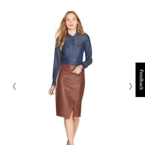WHBM asymmetrical brown leather pencil skirt